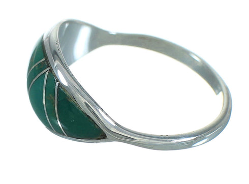 Southwestern Turquoise Inlay Silver Ring Size 5-3/4 AX80760